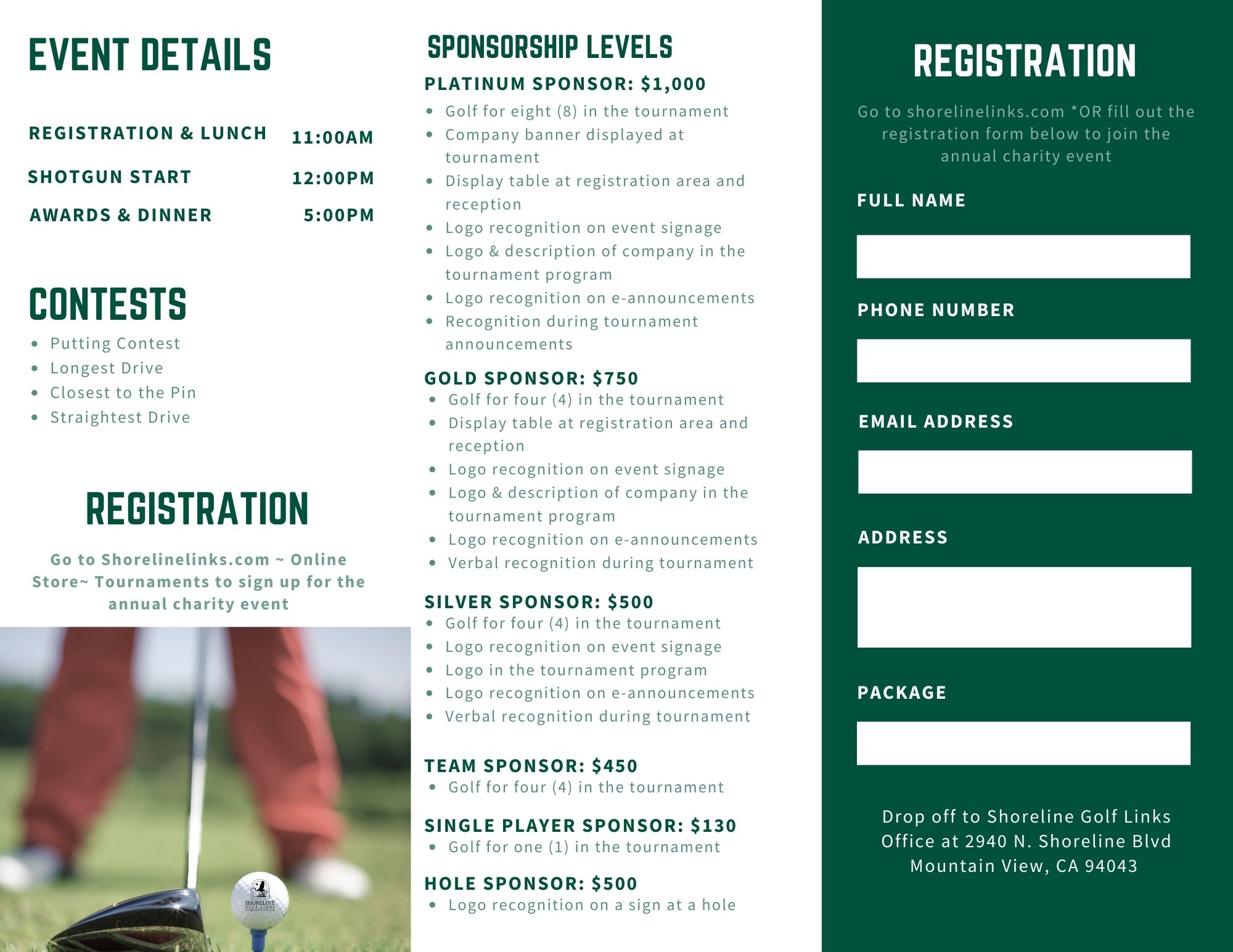 Shoreline Special Olympics Golf Tournament Trifold Brochure